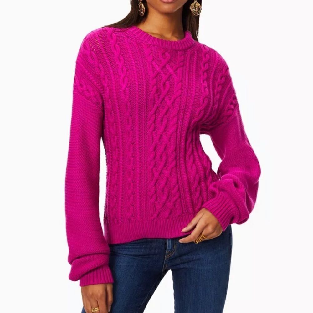 Ramy Brook Manny Soft Cable Knit Crewneck Sweater in Diva Pink.Size XS